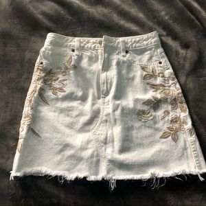 Embroidered White Denim Skirt